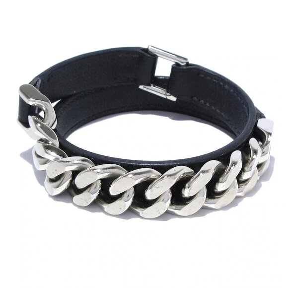 HERMES Camden Black Silver Leather Hardware U Bracelet bran-956-090325 - Picture 1 of 7